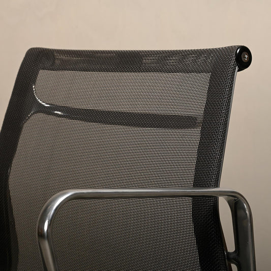 Eames Aluminum EA108 Dining Chairs Charcoal Netweave Mesh